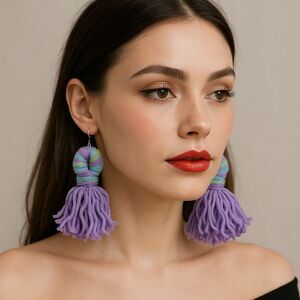 New Tassel Statement Earrings Handmade Colorful Yarn Dangle Earrings 4.25" L